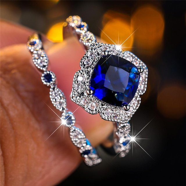 YIRAN Jewelry Ring Set, Silber, Kupfer, Blau, Zirkonia, Damen - Bild 1