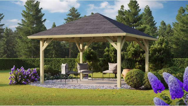 CHILLROI Astana Premium Holzpavillon aus Fichte in Braun B/T: 359 x 359 cm ohne Dachschindeln - Bild 1