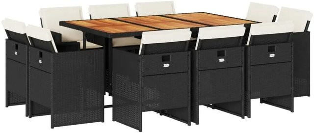 vidaXL 11-teilige Garten-Essgruppe aus Poly-Rattan und Akazienholz in Schwarz und Braun mit Kissen - Bild 1