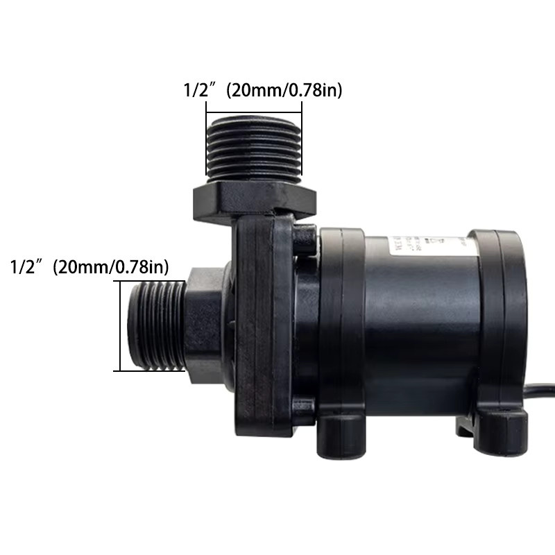 xmshxltd Druckerhöhungspumpe mit leisem bürstenlosem Motor IP68 für Warmwasserbereiter und Duschen, Schwarz, Messingverbindung, DC12V 24V - Bild 3