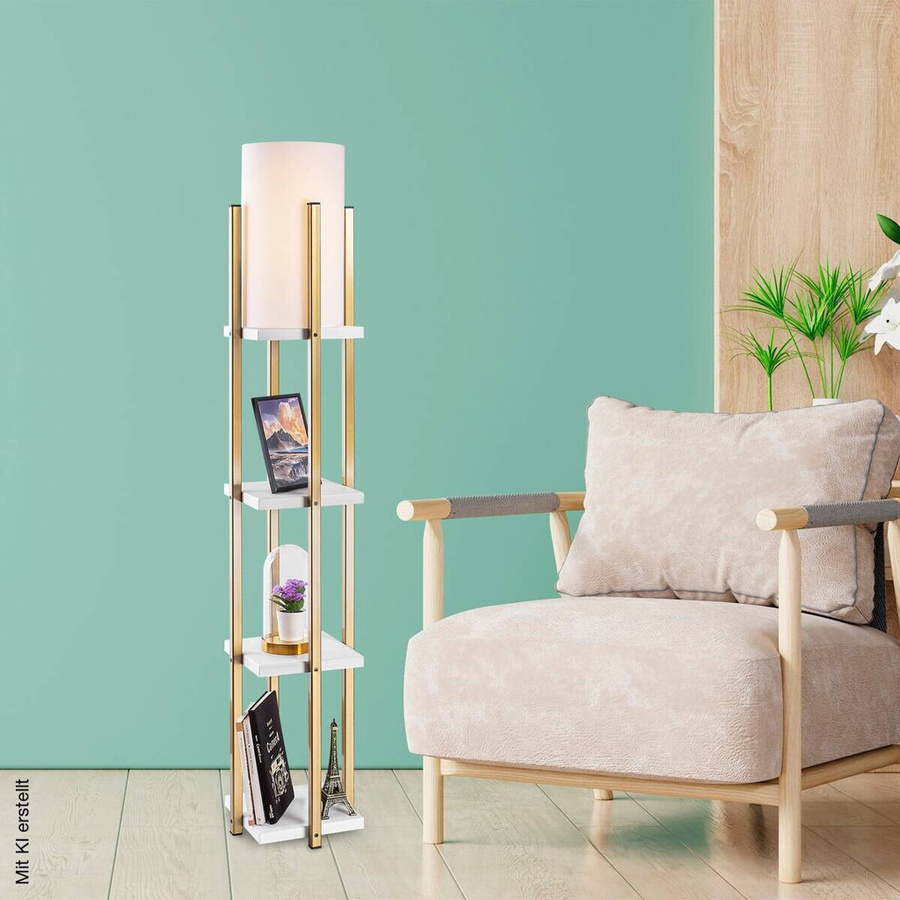 Opviq Stehlampe modern in Weiß und Gold aus Metall mit Stoffschirm E27, B/T/H: 25 x 25 x 130 cm - Bild 2