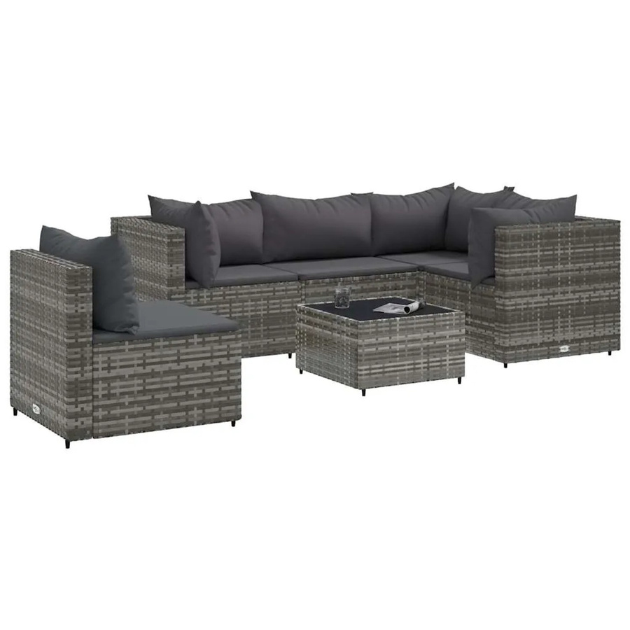 vidaXL 6-tlg Garten-Lounge-Set aus PE-Rattan in Grau und Anthrazit mit Kissen - Bild 2