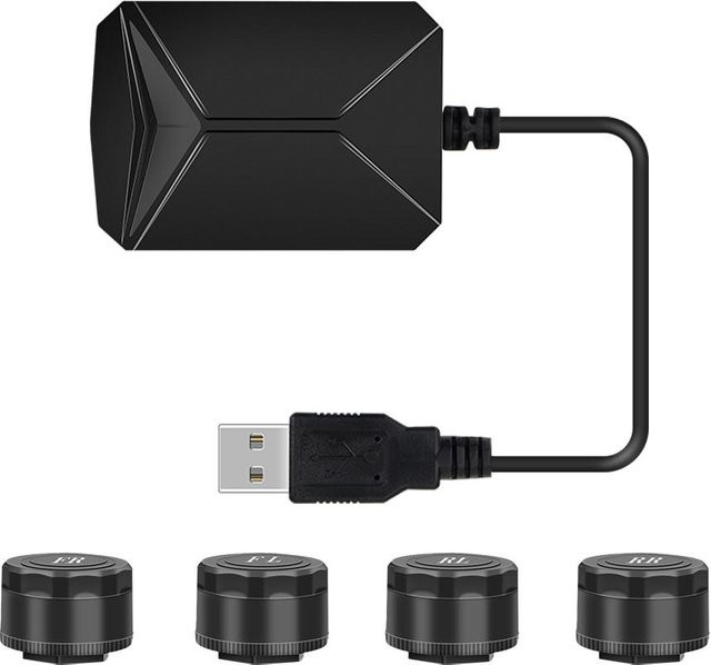 Igeteck USB Android TPMS Reifendrucküberwachungssystem zur Spannungs- und Navigationsüberwachung in Schwarz - Bild 1