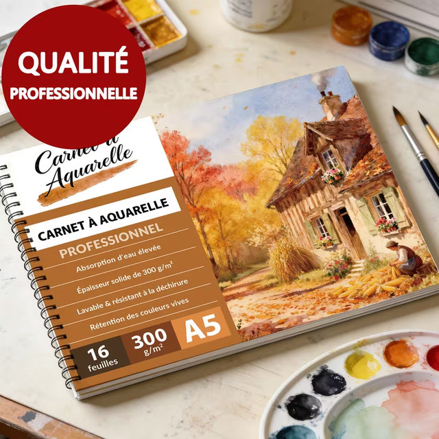 Professionelles französisches Aquarell-Skizzenbuch mit Spiralbindung, A5, 16 Blatt kaltgepresstes weißes Papier für Aquarell, Gouache und Tinte - Bild 1
