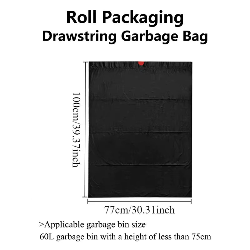 15 Rollen schwarze Kordelzug-Müllsäcke aus Kunststoff für Garten, Büro und Küche - Bild 2