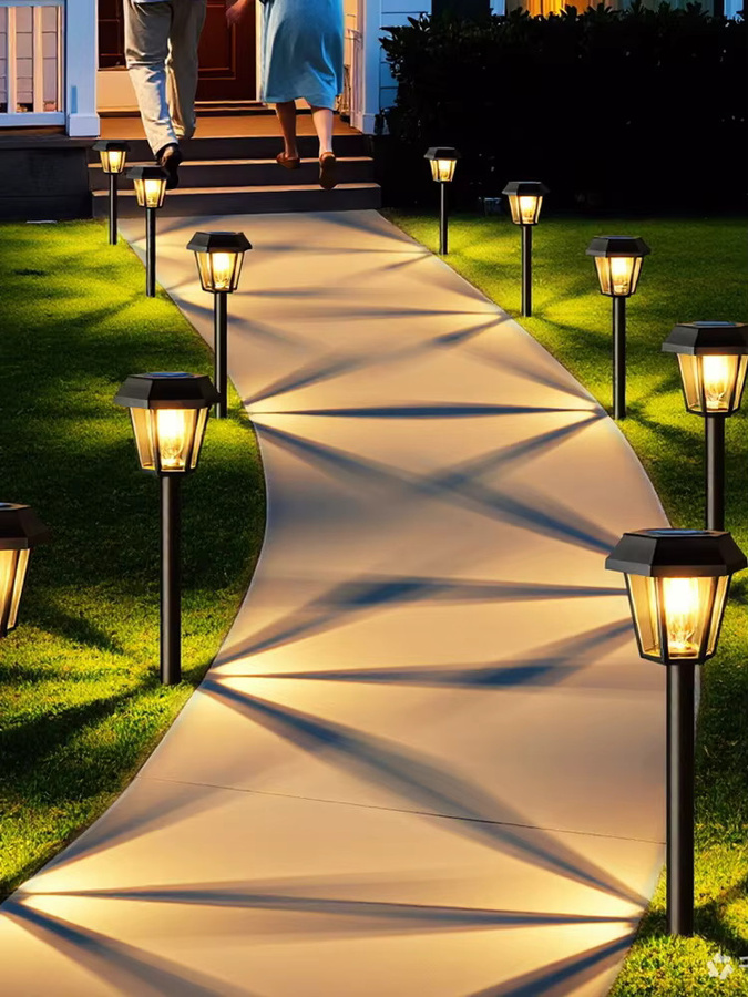 LINYILIGHT Solar-Landschaftslampe Sechseckige Solarleuchten für Garten und Gehweg in Schwarz mit warmweißem Licht - Bild 7