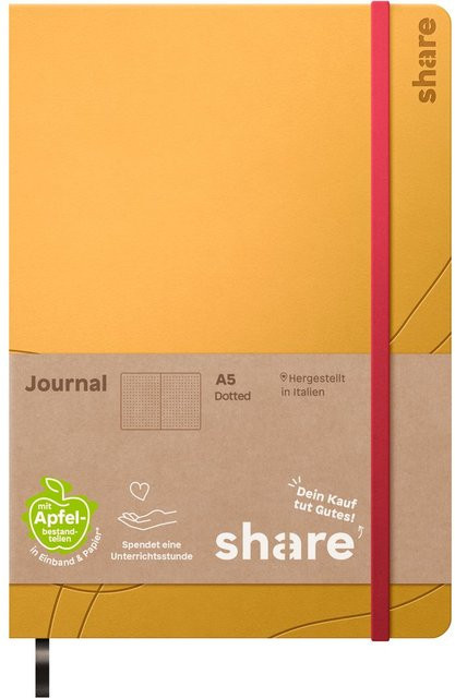 share Notizbuch A5 Gelb punktkariert mit Hardcover und elastischem Verschluss - Bild 1