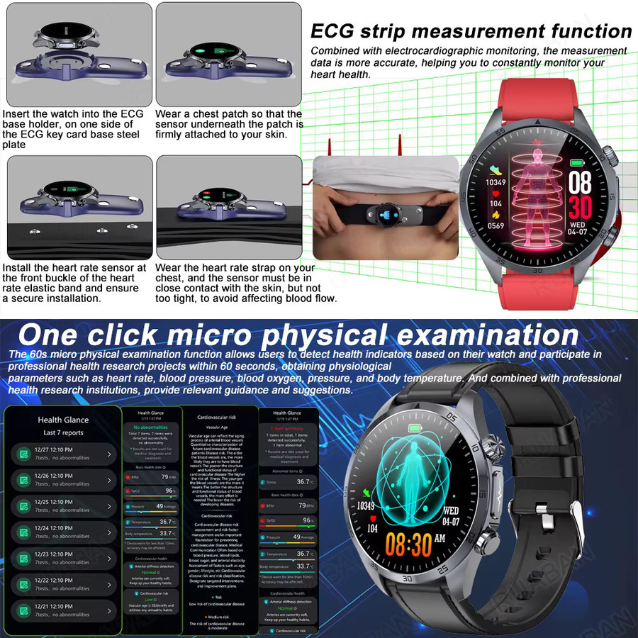 RNABAU Smartwatch für Herren in Schwarz mit Blutdruckmessung und Gesundheitsfunktionen wie Schlaf-Tracking, Puls-Therapie, Harnsäure- und Blutfettmessung sowie Wasserdichtigkeit - Bild 3