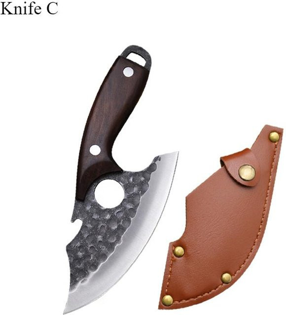 IKKNIFE Handgeschmiedetes Fleischerbeil aus Edelstahl in Braun mit Messerteilungsmesser-Kombination - Bild 1