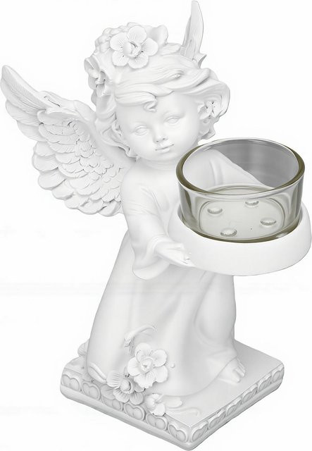 TOMTOP JMS Putto Kerzenhalter mit Teelichthalter in Weiß, Vintage Harzstatue zur Tischdekoration - Bild 1