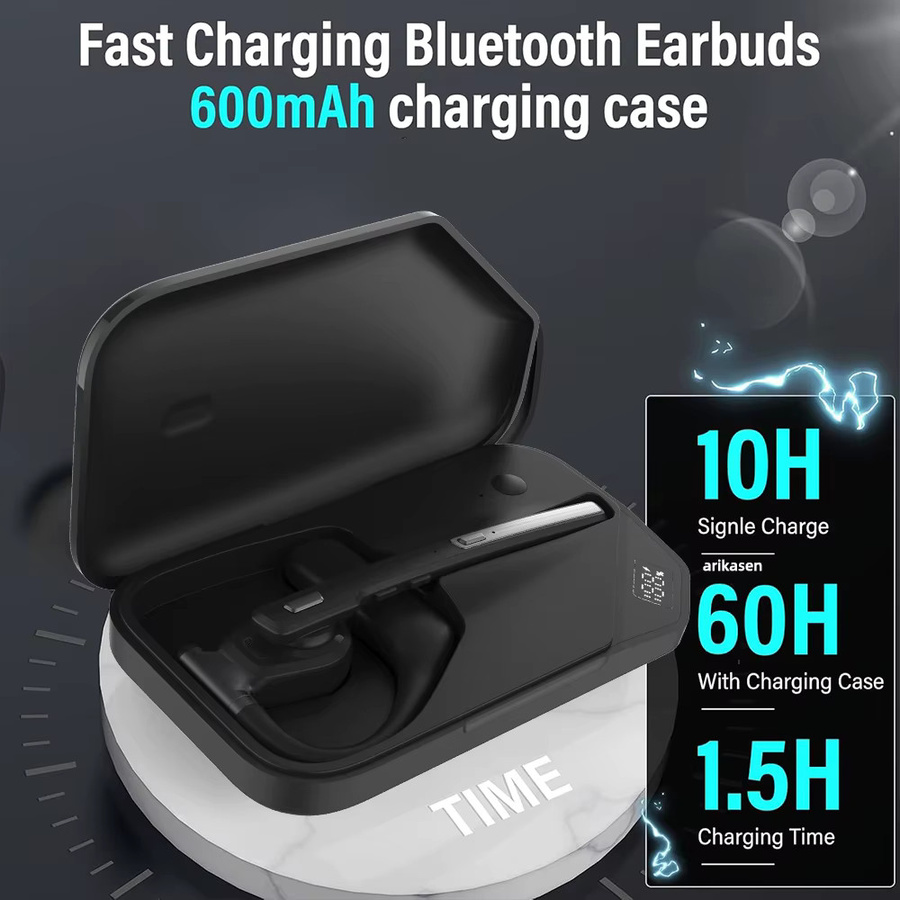 arikasen Bluetooth-Headset V6.0 mit Geräuschunterdrückung und zwei Mikrofonen in Schwarz inklusive Ladeetui - Bild 4