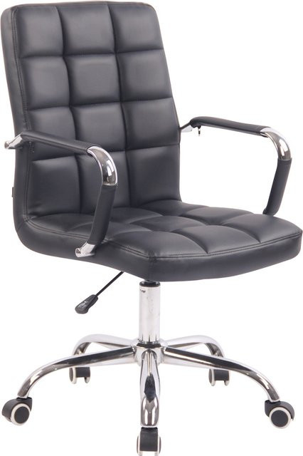 TPFLiving Bürostuhl in Schwarz aus Kunstleder mit Armlehnen und Rollen für Home-Office und moderne Arbeitsplätze - Bild 1