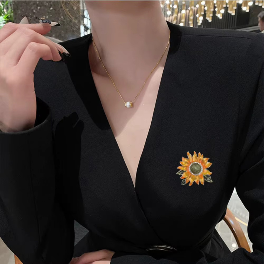 QATT Brosche Sonnenblumen-Design, Gold, Kristall, Unisex - Bild 3