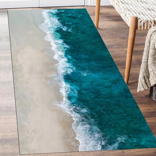 Ozeanwellenläufer Teppich Lodestar mit Küstenstrand-Design in Weiß, B/T: 120 x 40 cm - Bild 1