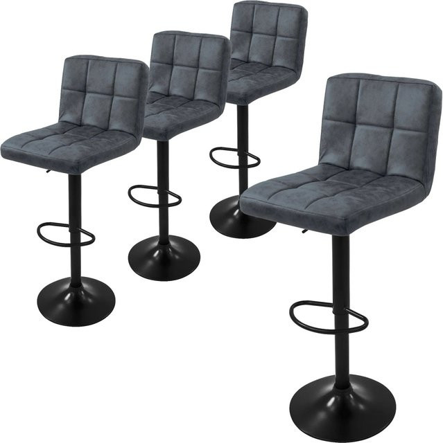 4er Set ML-Design Barhocker aus Kunstleder in Anthrazit mit Rückenlehne, Fußstütze und 360-Grad-Drehfunktion, höhenverstellbar 63-83 cm - Bild 1