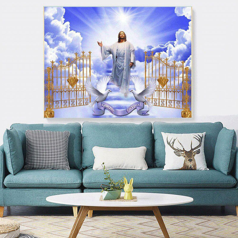 FIYO 5D DIY Diamond Painting Set Motiv Religion Porträt in Blau, Leinwand Querformat, B/H: 30 x 30 cm - Bild 2