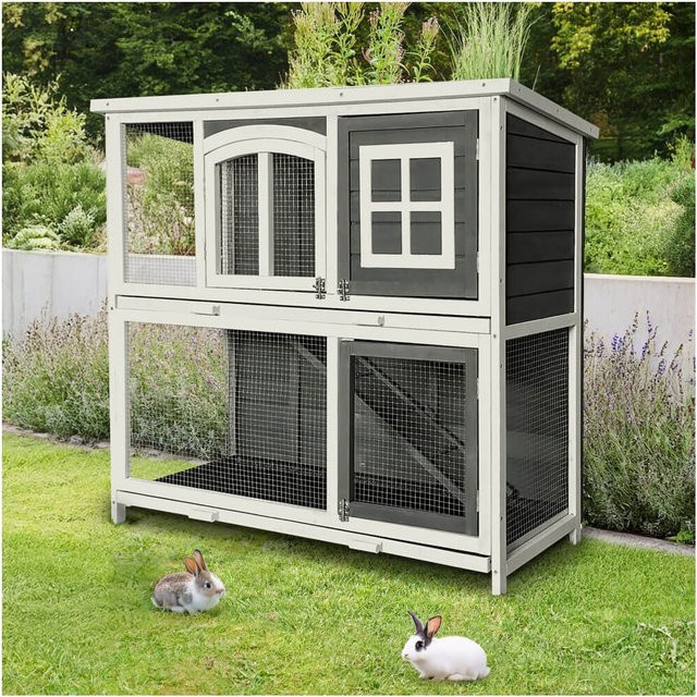 HOME DELUXE Kaninchenstall MINO aus Holz in Weiß, B/T/H: 122 x 108 x 108 cm - Bild 1
