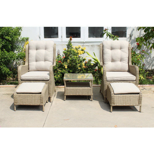 Garden Pleasure Valencia Gartenmöbel Set aus Rattan und Metall in Braun mit Polsterkissen und Ottoman - Bild 3