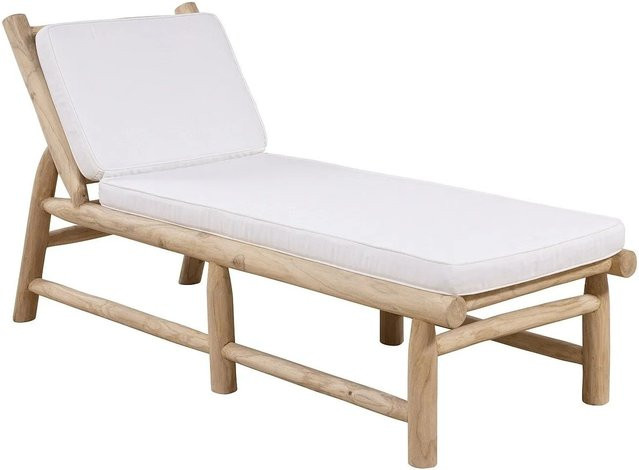 Sonnenliege Tulum von Vente-unique aus Teakholz in Naturfarben mit weißem wetterfestem Kissen, Länge: 153 cm - Bild 1