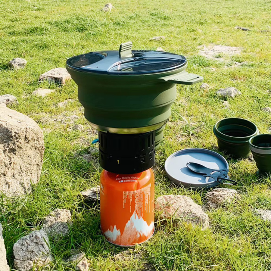 Klappbarer Silikon Camping Kessel in Grün, 2,5 l tragbare Teekanne und Kochtopf für Outdoor und Picknick - Bild 3