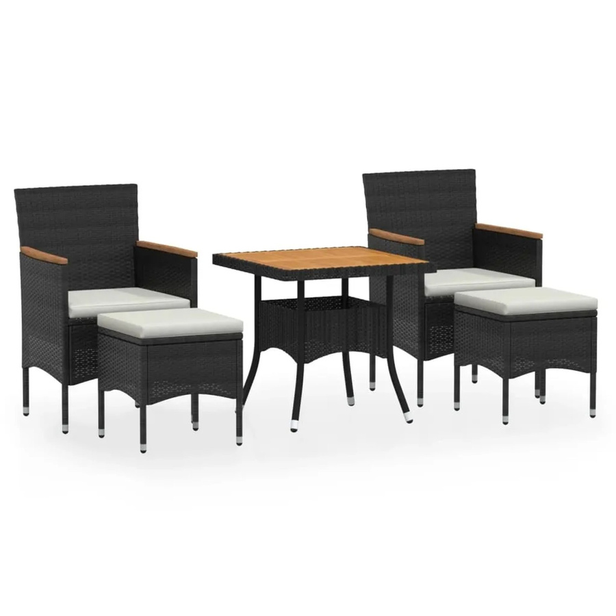 vidaXL 5-tlg Garten-Essgruppe aus Polyrattan und geöltem Akazienholz in Schwarz und Weiß - Bild 2