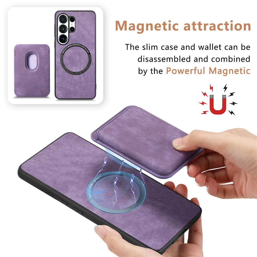 MagSafe kompatible 2-in-1 Handyhülle für Samsung Galaxy S26 Ultra, S26, S25, S24, S23 Ultra mit magnetischem Kartenfach und kabelloser Ladefunktion, stoßfest, Schwarz und Lila - Bild 3