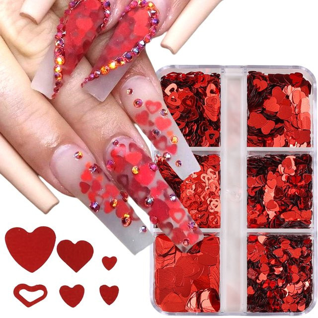 SWEET TREND Nagel Pailletten, rote Herzform, holographisch, glänzend - Bild 1