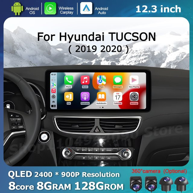 QLED Multimedia Radio Player für Hyundai Tucson 2019 2020 mit GPS, WiFi, CarPlay und Android Auto in Schwarz - Bild 1