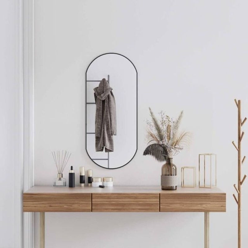 Ovaler Wandspiegel von vidaxl in Schwarz mit Glas und Kunststoff, B/H: 90 x 40 cm - Bild 1