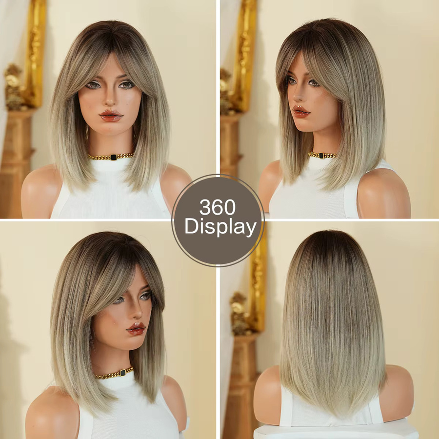 7JHH WIGS Perücke Damen, schulterlang, glatt, aschbeige Ombre, synthetisch - Bild 3