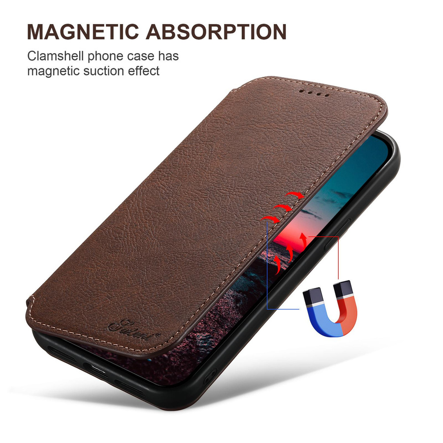 Suteni MagSafe Leder Luxus-Telefonhülle mit Kartenhalter als Flip Wallet für iPhone 12 13 14 15 Pro Max Plus in Schwarz oder Braun - Bild 4