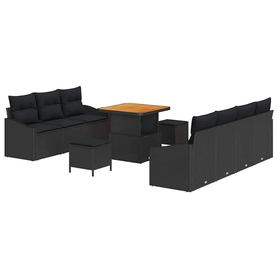 vidaXL Garten-Sofa-Set 10-teilig in Schwarz mit Kissen und integriertem Stauraum für Terrasse und Garten - Bild 2