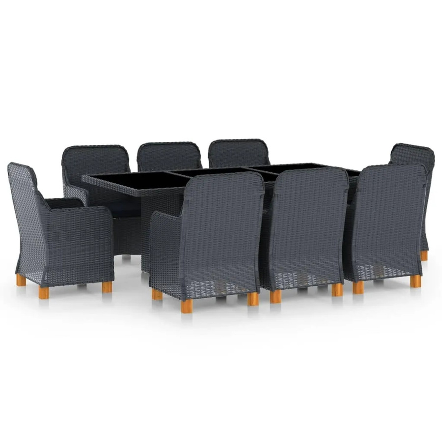 vidaXL 9-tlg Garten-Essgruppe Modell 5 aus Poly Rattan und Akazienholz in Dunkelgrau mit Hartglasplatte - Bild 2