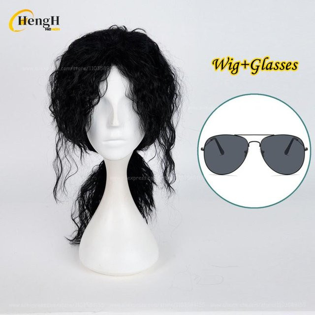Michael Jackson Cosplay Perücke, 50 cm, schwarzes lockiges Synthetikhaar - Bild 1