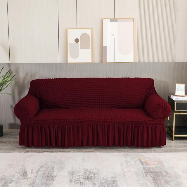 Hochelastischer Seersucker Sofabezug mit Rock von Your Warm Home in Rot für 2-Sitzer, Breite: 120-170 cm - Bild 1