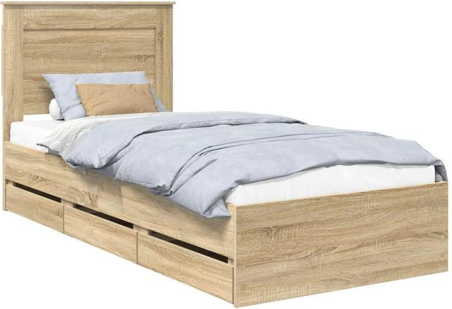 vidaXL Bettrahmen Sonoma-Eiche mit Schubladen, Farbe Braun, B/T/H: 100 x 200 x 101 cm - Bild 1
