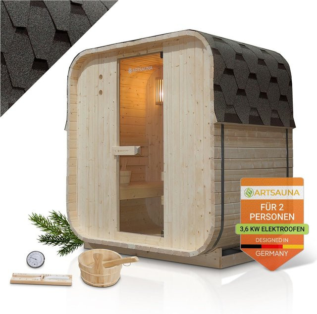 Artsauna Fasssauna Nolvik M Cube Design für 2 Personen mit 3,6 kW Ofen und Zubehör - Bild 1