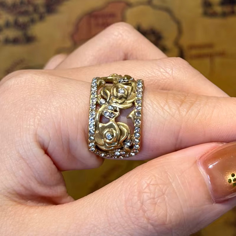 Icareu Ring, goldfarben, Rosenblüten-Design, Strass, Damen - Bild 3