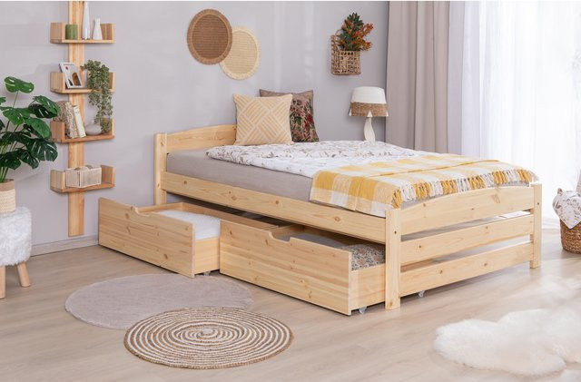 TiCAA Stauraumbett Loni Seniorenbett aus Kiefernholz in Beige mit Schubladen im skandinavischen Design - Bild 1
