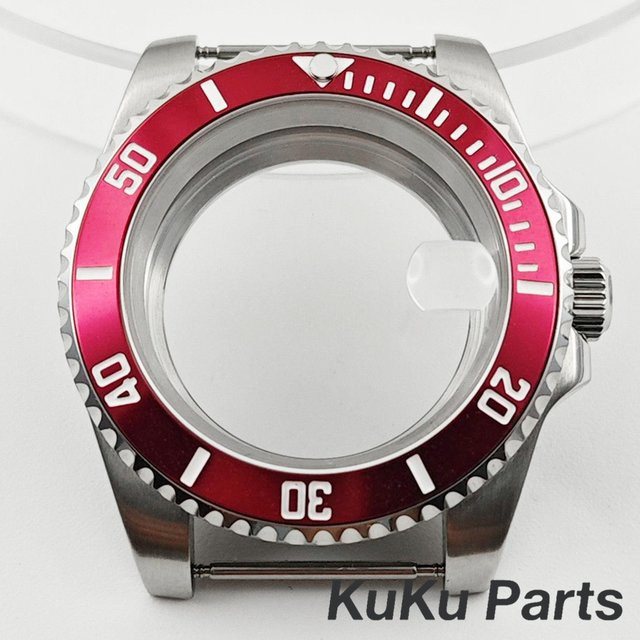 HUANXIAO Uhrengehäuse Edelstahl, Rote Lünette, 40 mm, Silber, Unisex - Bild 1