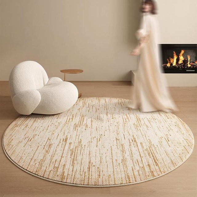 Runder HGHT Teppich in Beige mit geometrischem Design, weich und rutschfest, Durchmesser: 140 cm - Bild 1