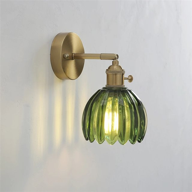 Moderne Lava Ball Wandleuchte aus Glas und Metall mit E27 Fassung, verstellbare LED-Nachttischlampe in Multicolour und Gold/Messing für Schlafzimmer und Arbeitszimmer - Bild 1