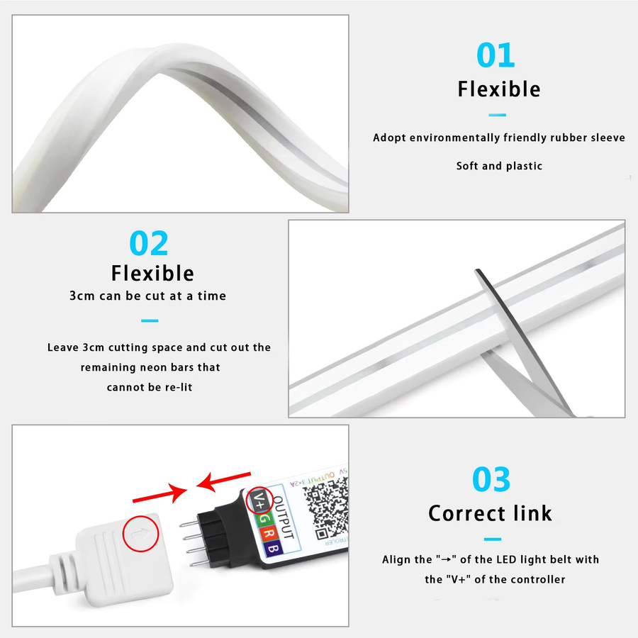Saimili RGB LED Neonseil aus flexiblem Silikon mit App- und Fernbedienung, USB-Betrieb, bunte DIY-Lichtleiste für dekorative Partybeleuchtung - Bild 4