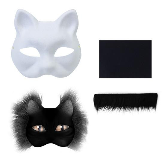 Aunel Katzenmasken-Set aus Papier und Kunstfell, weiß - Bild 2