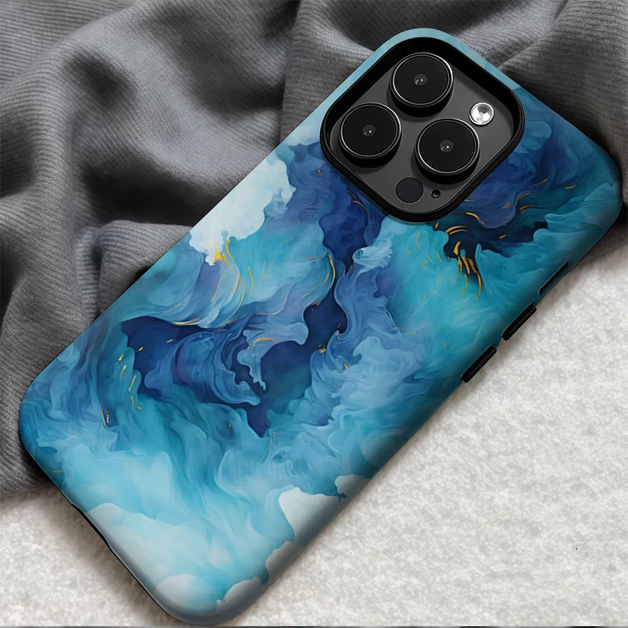 Potdemiel Handyhülle Teal Gold Swirl für iPhone 17 16 15 14 13 12 11 Pro Max Plus mit doppelschichtiger Rückseite in Petrol und Gold - Bild 5