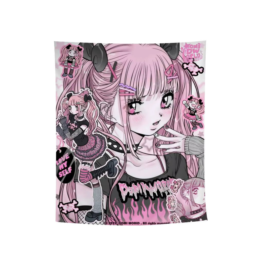 Potdemiel Wandbehang Anime Jirai Kei Cartoon Tapisserie in Pink - Bild 4