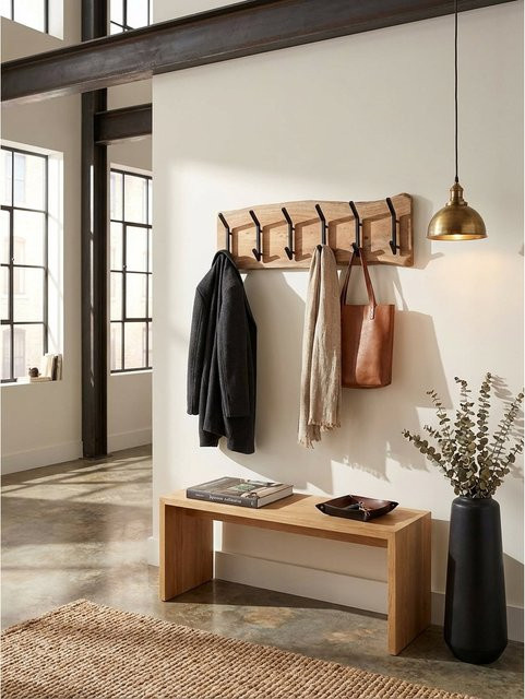 Wandgarderobe KADIMA DESIGN aus Akazie Massivholz und Metall in Braun mit Hakenleiste, B: 100 cm, H: 29 cm, T: 12,5 cm - Bild 1