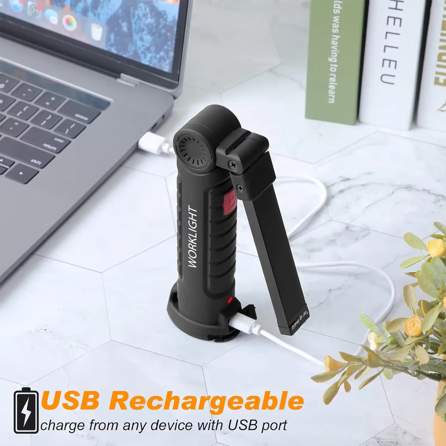 Heinast Magnetische Arbeitsleuchte mit Haken, 360 Grad rotierende USB-Taschenlampe in Schwarz für Garage, Autoreparatur und Camping - Bild 4