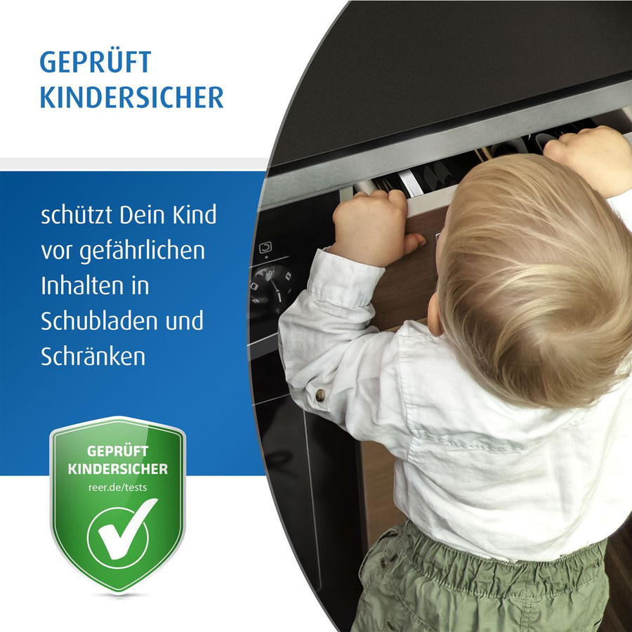Reer 3er Pack Schrank- und Schubladensicherung mit Schrauben, Weiß - Bild 2