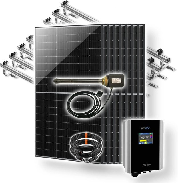 my-PV Photovoltaik Heizstab Set 3,6 kW zur Warmwasserbereitung durch Solarstrom in Schwarz inklusive Ziegeldach-Montage - Bild 1